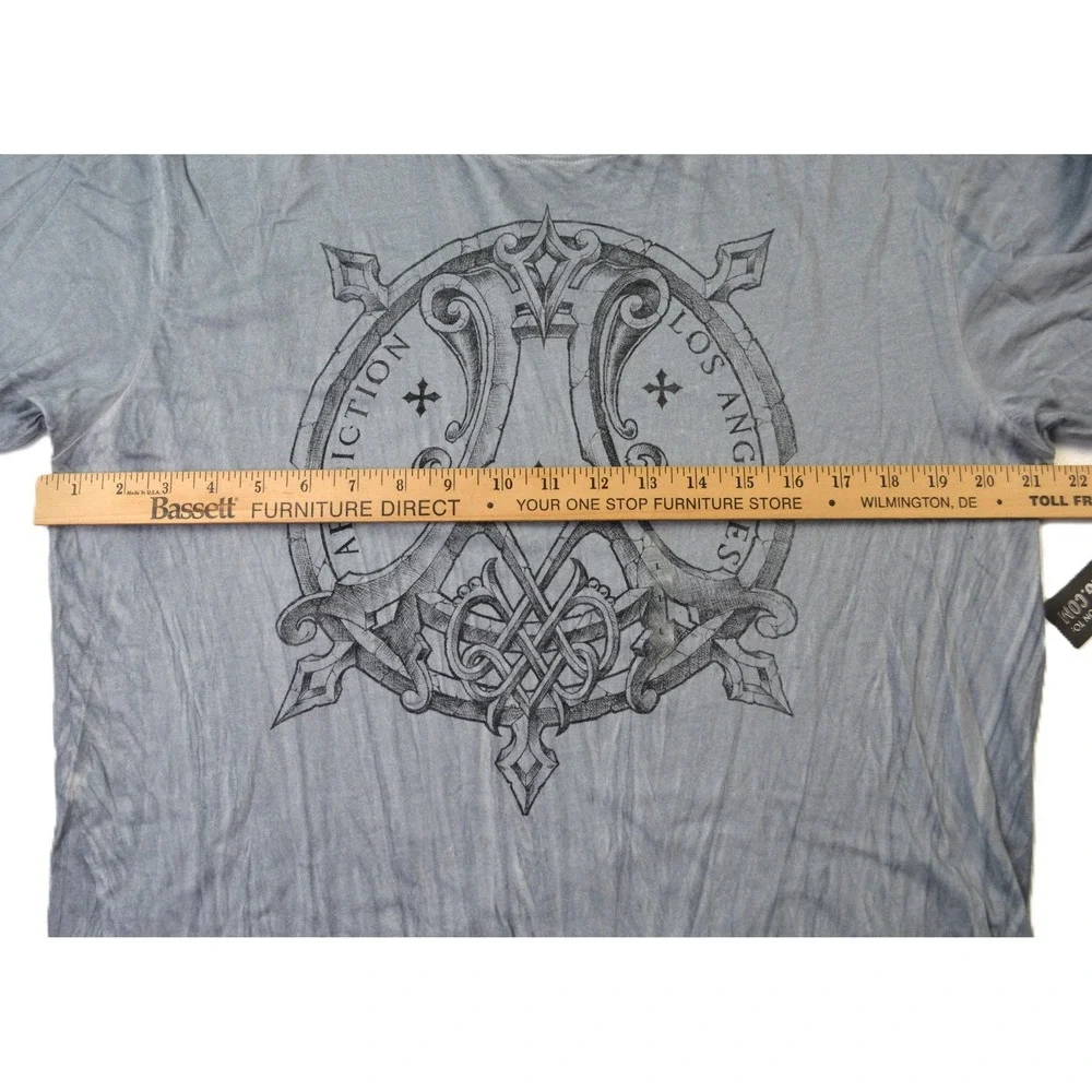 Affliction Eros SS Tee Mens Large Blue Distressed Wing Graphic T-Shirt A2242 NEW - Picture 8 of 10